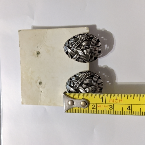 Vintage Silver Tone Marcasite Oval Clip On Statement Earrings - Picture 2 of 4